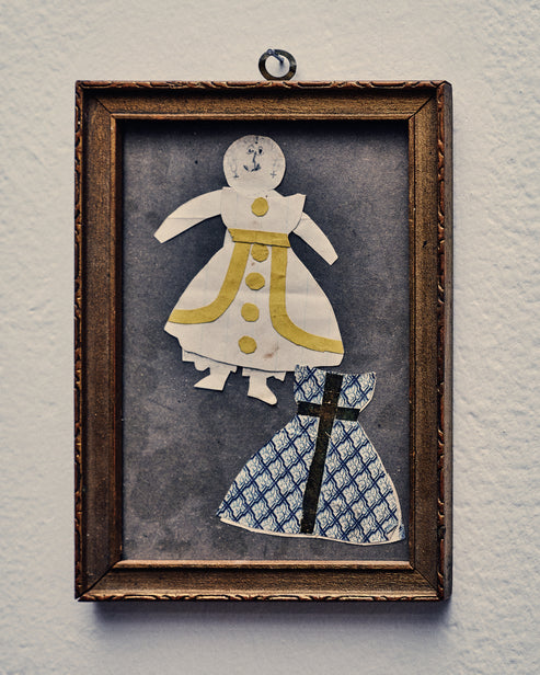 Framed Vintage Drawing of Girl w/ Dress
