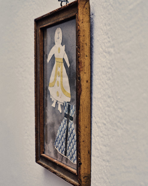 Framed Vintage Drawing of Girl w/ Dress