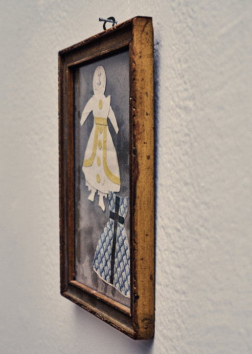 Framed Vintage Drawing of Girl w/ Dress