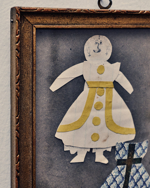 Framed Vintage Drawing of Girl w/ Dress