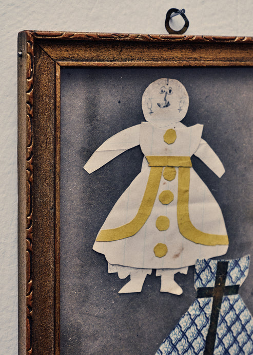 Framed Vintage Drawing of Girl w/ Dress