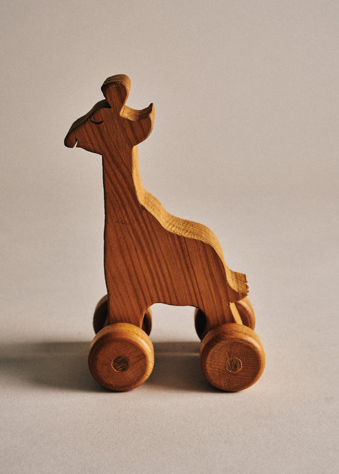 Japanese Wooden Giraffe on Wheels