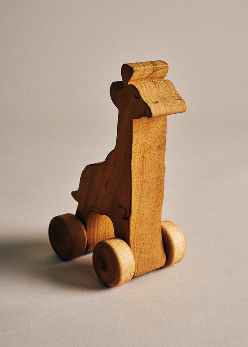 Japanese Wooden Giraffe on Wheels