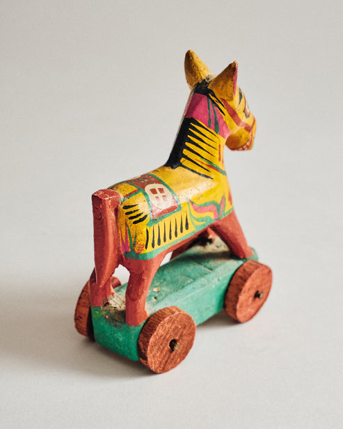 Vintage Painted Wooden Horse on Wheels