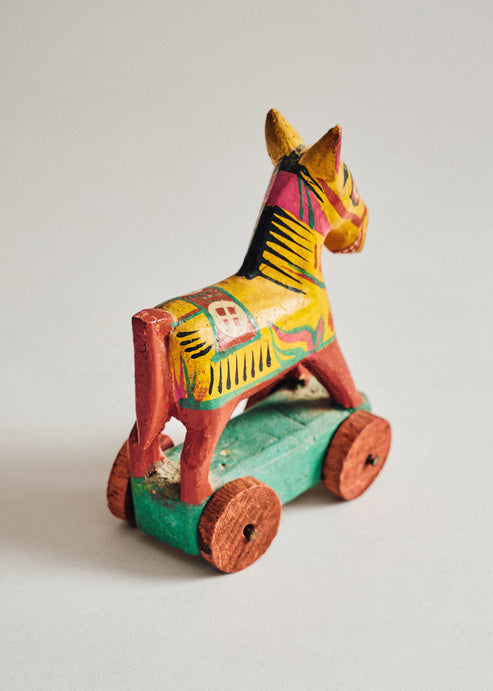 Vintage Painted Wooden Horse on Wheels