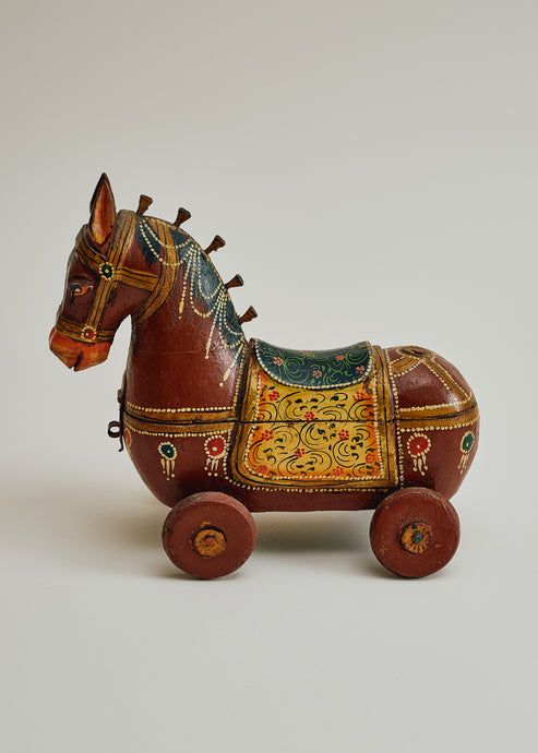 Vintage Folk Art Horse on Wheels w/ Storage