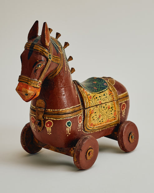 Vintage Folk Art Horse on Wheels w/ Storage