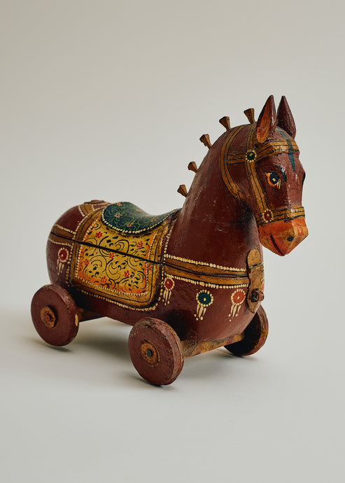 Vintage Folk Art Horse on Wheels w/ Storage
