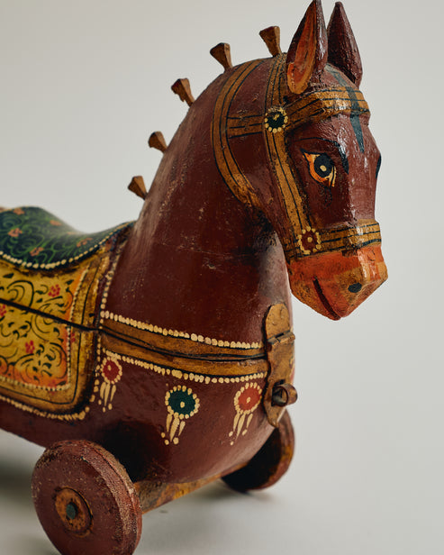 Vintage Folk Art Horse on Wheels w/ Storage