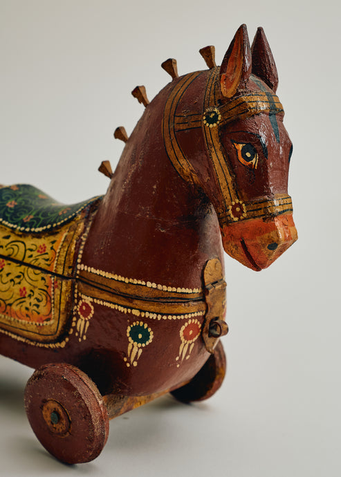 Vintage Folk Art Horse on Wheels w/ Storage