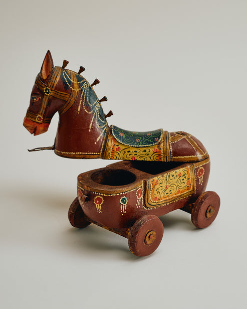 Vintage Folk Art Horse on Wheels w/ Storage