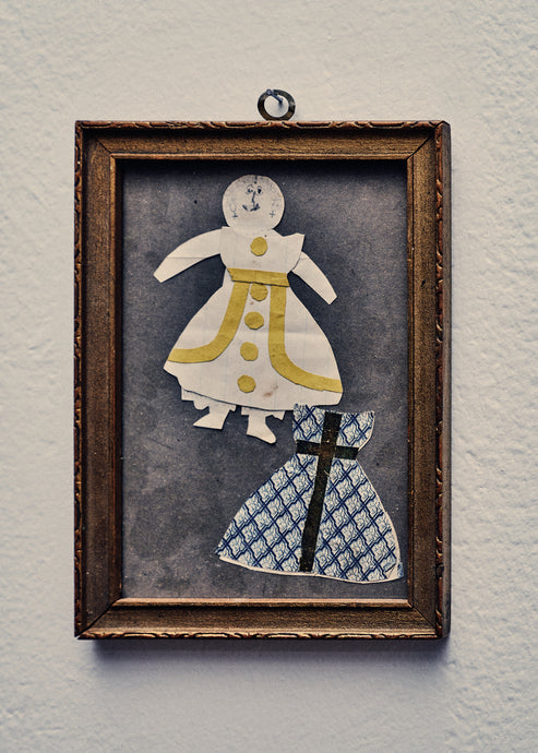 Framed Vintage Drawing of Girl w/ Dress