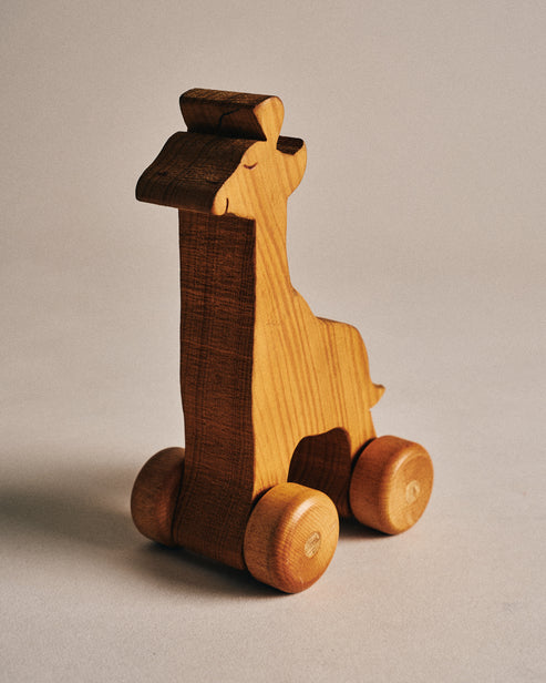 Japanese Wooden Giraffe on Wheels
