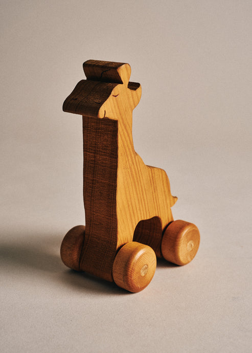 Japanese Wooden Giraffe on Wheels