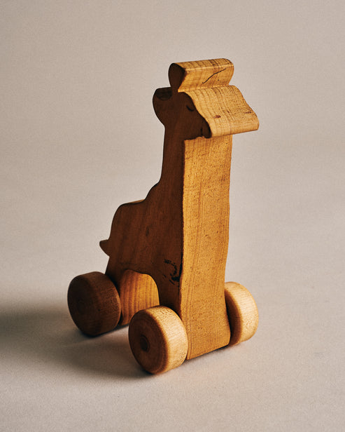 Japanese Wooden Giraffe on Wheels