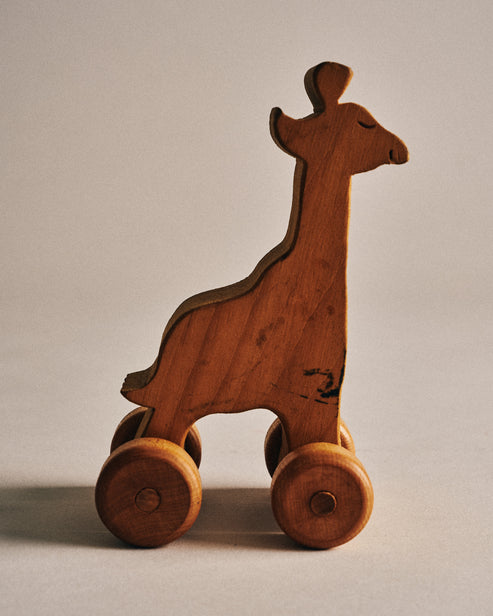 Japanese Wooden Giraffe on Wheels