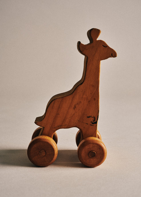 Japanese Wooden Giraffe on Wheels