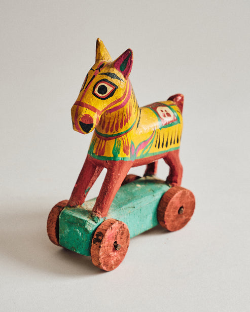 Vintage Painted Wooden Horse on Wheels