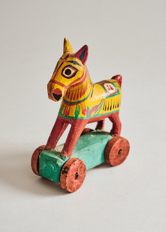 Vintage Painted Wooden Horse on Wheels
