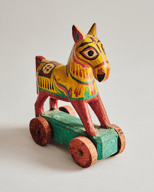 Vintage Painted Wooden Horse on Wheels