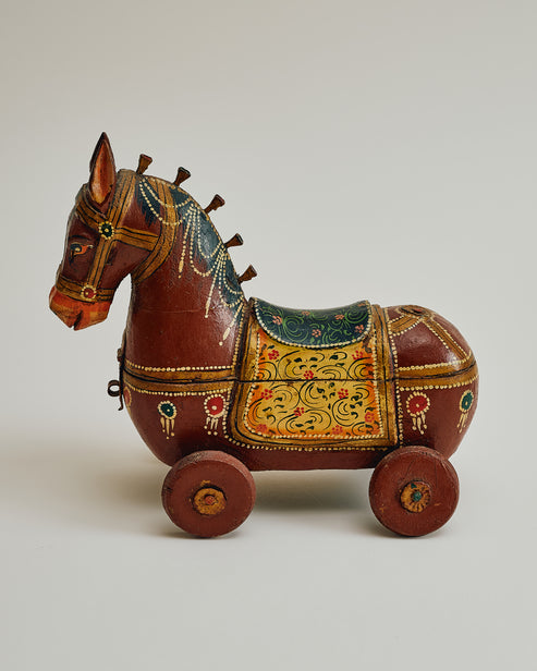 Vintage Folk Art Horse on Wheels w/ Storage