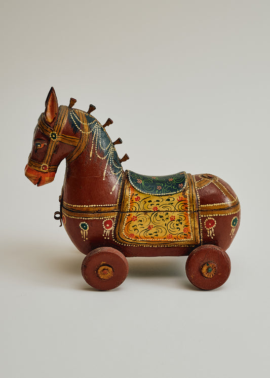 Vintage Folk Art Horse on Wheels w/ Storage