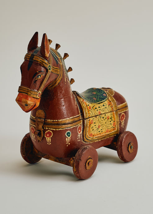 Vintage Folk Art Horse on Wheels w/ Storage