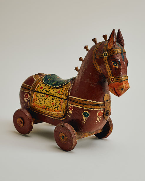 Vintage Folk Art Horse on Wheels w/ Storage