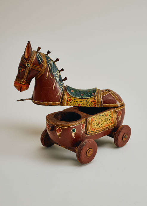 Vintage Folk Art Horse on Wheels w/ Storage