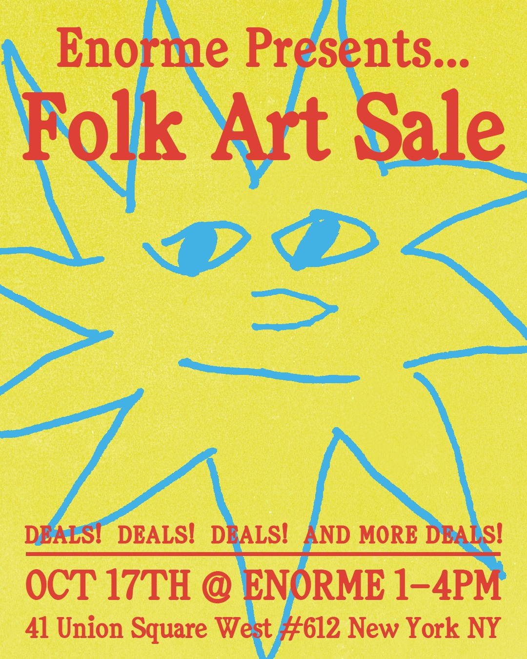 Enorme Presents Folk Art Sale — Oct 17th, 1–4pm, 41 Union Square West #612, New York NY
